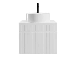 Meuble Vasque|Vente-unique Meuble de salle de bain suspendu strié blanc avec vasque ronde à poser - 60 cm - SATARA