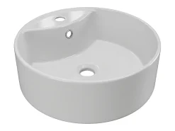 Meuble Vasque|Vente-unique Meuble de salle de bain suspendu strié blanc avec vasque ronde à poser - 60 cm - SATARA
