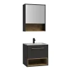 Ensemble Meuble De Salle De Bains|Vente-unique Meuble de salle de bain suspendu anthracite avec vasque à encastrer et armoire de toilette - 60 cm - YANGRA