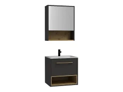 Ensemble Meuble De Salle De Bains|Vente-unique Meuble de salle de bain suspendu anthracite avec vasque à encastrer et armoire de toilette - 60 cm - YANGRA