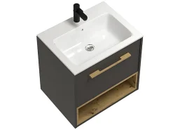 Ensemble Meuble De Salle De Bains|Vente-unique Meuble de salle de bain suspendu anthracite avec vasque à encastrer et armoire de toilette - 60 cm - YANGRA