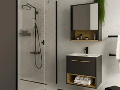 Ensemble Meuble De Salle De Bains|Vente-unique Meuble de salle de bain suspendu anthracite avec vasque à encastrer et armoire de toilette - 60 cm - YANGRA