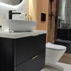 Furnidea Meuble de salle de bain suspendu sous lavabo ADEL NOIR 80 cm
