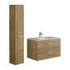 Ensemble Meuble De Salle De Bains|Vente-unique Meuble de salle de bain suspendu simple vasque avec colonne de rangement - Coloris naturel clair - 80 cm - KAYLA