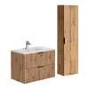 Ensemble Meuble De Salle De Bains|Vente-unique Meuble de salle de bain suspendu strié avec vasque à encastrer et colonne - Coloris naturel clair - 80 cm - ZEVARA