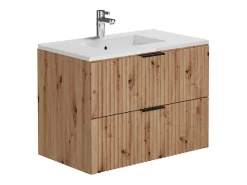 Ensemble Meuble De Salle De Bains|Vente-unique Meuble de salle de bain suspendu strié avec vasque à encastrer et colonne - Coloris naturel clair - 80 cm - ZEVARA