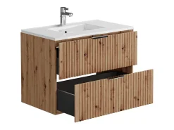 Ensemble Meuble De Salle De Bains|Vente-unique Meuble de salle de bain suspendu strié avec vasque à encastrer et colonne - Coloris naturel clair - 80 cm - ZEVARA