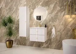 Meuble Sous Lavabo|Furnidea Meuble de salle de bain sous vasque suspendu AQUA blanc 60 cm façades rainurées