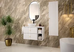 Meuble Sous Lavabo|Furnidea Meuble de salle de bain sous vasque suspendu AQUA blanc 60 cm façades rainurées