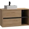 Meuble Vasque|Vente-unique Meuble de salle de bain suspendu vasque carrée - coloris naturel - 100 cm - PURNAL