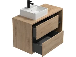 Meuble Vasque|Vente-unique Meuble de salle de bain suspendu vasque carrée - coloris naturel - 100 cm - PURNAL