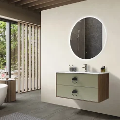 Ensemble Meuble De Salle De Bains|Luxury Bain Meuble de salle de bain simple vasque 100cm bois et vert avec miroir LED LuxuryBain-
