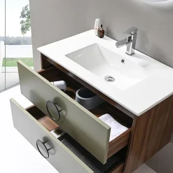 Ensemble Meuble De Salle De Bains|Luxury Bain Meuble de salle de bain simple vasque 100cm bois et vert avec miroir LED LuxuryBain-