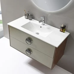 Ensemble Meuble De Salle De Bains|Luxury Bain Meuble de salle de bain simple vasque 100cm bois et vert avec miroir LED LuxuryBain-