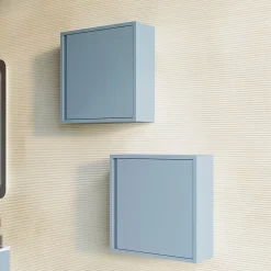 Armoire De Salle De Bains|Kiamami Valentina Meuble De Salle De Bain Suspendu En Forme De Cube De 39 Cm Avec Porte Mate Bleu Ciel - Monaco