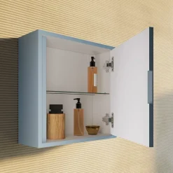 Armoire De Salle De Bains|Kiamami Valentina Meuble De Salle De Bain Suspendu En Forme De Cube De 39 Cm Avec Porte Mate Bleu Ciel - Monaco