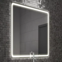 Cosyneo Meuble de salle de bain simple vasque - 3 tiroirs - PALMA et miroir Led VELDI - ciment (gris) - 60cm