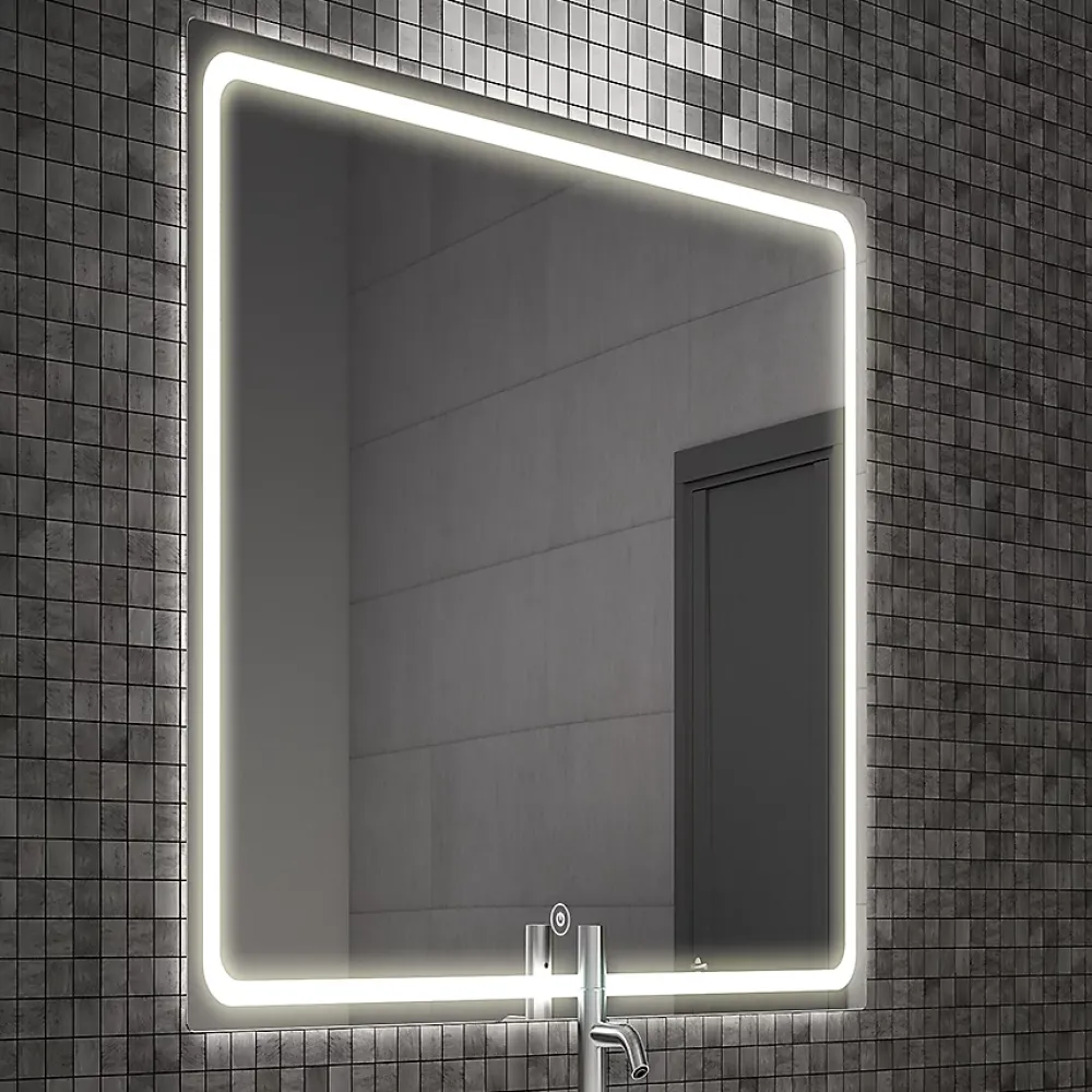 Cosyneo Meuble de salle de bain simple vasque - 3 tiroirs - PALMA et miroir Led VELDI - ciment (gris) - 60cm