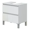 Pegane Meuble de salle de bain sous évier 60 cm avec 2 tiroirs coloris blanc - Longueur 60 x Profondeur 40 x Hauteur 63 cm