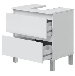 Pegane Meuble de salle de bain sous évier 60 cm avec 2 tiroirs coloris blanc - Longueur 60 x Profondeur 40 x Hauteur 63 cm