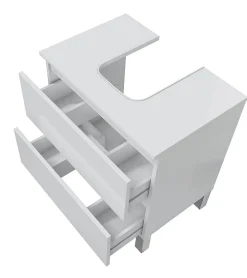 Pegane Meuble de salle de bain sous évier 60 cm avec 2 tiroirs coloris blanc - Longueur 60 x Profondeur 40 x Hauteur 63 cm