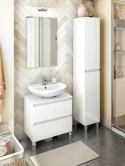 Pegane Meuble de salle de bain sous évier 60 cm avec 2 tiroirs coloris blanc - Longueur 60 x Profondeur 40 x Hauteur 63 cm