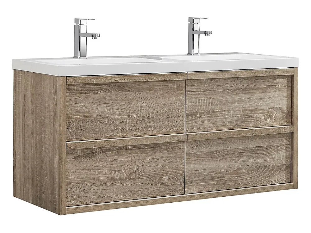 Vente-unique Meuble de salle de bain suspendu avec vasque à encastrer - Coloris naturel clair - 120 cm - QUADRA