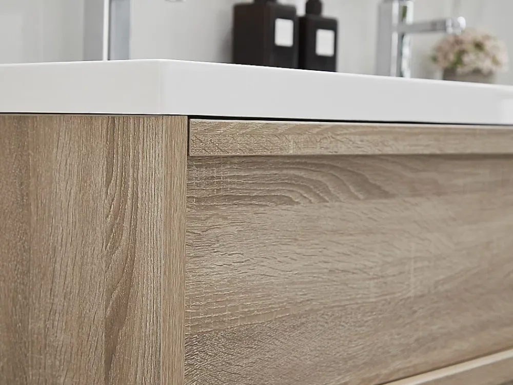 Vente-unique Meuble de salle de bain suspendu avec vasque à encastrer - Coloris naturel clair - 120 cm - QUADRA