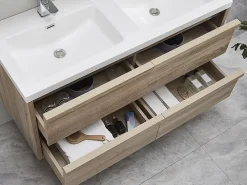 Vente-unique Meuble de salle de bain suspendu avec vasque à encastrer - Coloris naturel clair - 120 cm - QUADRA