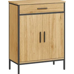 ProximaX Meuble de salle de bain, étagères à deux niveaux, grand tiroir, style industriel, aspect chêne