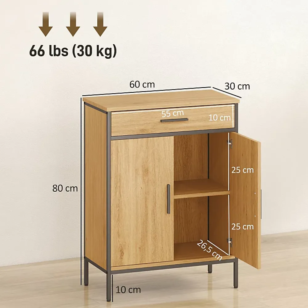ProximaX Meuble de salle de bain, étagères à deux niveaux, grand tiroir, style industriel, aspect chêne
