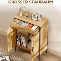 ProximaX Meuble de salle de bain, étagères à deux niveaux, grand tiroir, style industriel, aspect chêne