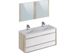 T-Bath Meuble de salle de bain TAWA 4 tiroirs 120 cm chêne et blanc Inclus lavabo acrylique et miroir