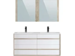 T-Bath Meuble de salle de bain TAWA 4 tiroirs 120 cm chêne et blanc Inclus lavabo acrylique et miroir