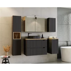 Armoire De Salle De Bains|Meublorama Meuble de salle de bain VANO 1 porte Noir mat L20 x P18 x H57 cm Meuble suspendu