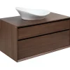 Sanindusa Meuble de salle de bains suspendu 2 tiroirs slow close+organiseurs+éclairage View 90x45 trou pour vidage couleur noyer