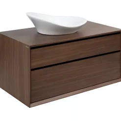 Sanindusa Meuble de salle de bains suspendu 2 tiroirs slow close+organiseurs+éclairage View 90x45 trou pour vidage couleur noyer