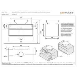 Sanindusa Meuble de salle de bains suspendu 2 tiroirs slow close+organiseurs+éclairage View 90x45 trou pour vidage couleur noyer