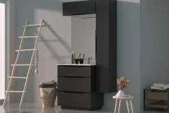 Armoire De Salle De Bains| Meuble de salle de bains haut noir mat l.80 x H.30 x P.30 cm, Pamili