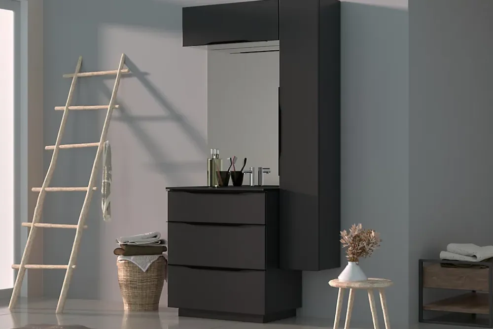 Armoire De Salle De Bains| Meuble de salle de bains haut noir mat l.80 x H.30 x P.30 cm, Pamili