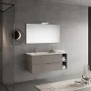 Kiamami Valentina Meuble De Salle De Bains Suspendu 120Cm Avec Tiroirs Gris Frêne, Lavabo Asymétrique Et Miroir - New York