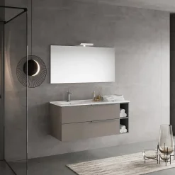 Kiamami Valentina Meuble De Salle De Bains Suspendu 120Cm Avec Tiroirs Gris Frêne, Lavabo Asymétrique Et Miroir - New York