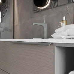 Kiamami Valentina Meuble De Salle De Bains Suspendu 120Cm Avec Tiroirs Gris Frêne, Lavabo Asymétrique Et Miroir - New York