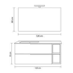 Kiamami Valentina Meuble De Salle De Bains Suspendu 120Cm Avec Tiroirs Gris Frêne, Lavabo Asymétrique Et Miroir - New York