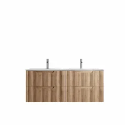 Meuble Vasque|Aurlane Meuble de Salle de Bains LEON 120cm Décor Bois - 4 Tiroirs en MDF Ondulés - Vasque à encastrer