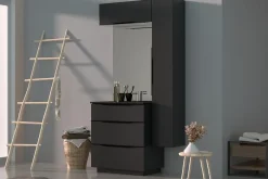 Armoire De Salle De Bains| Meuble de salle de bains haut gris anthracite brillant l.80 x H.30 x P.30 cm, Pamili