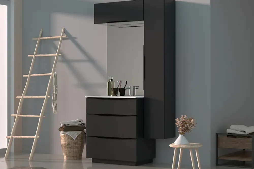 Armoire De Salle De Bains| Meuble de salle de bains haut gris anthracite brillant l.80 x H.30 x P.30 cm, Pamili