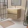 Meuble Vasque|Aurlane Meuble de salle de bains suspendu 70 cm TIMBER - Décor Chêne Naturel 2 tiroirs avec Vasque blanche