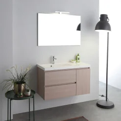 Kiamami Valentina Meuble De Salle De Bains 90 Cm Avec Lavabo En Résine De Marbre, Profondeur 39 Cm Malaga