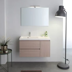 Kiamami Valentina Meuble De Salle De Bains 90 Cm Avec Lavabo En Résine De Marbre, Profondeur 39 Cm Malaga